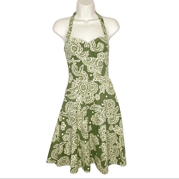 Windsor Dresses & Skirts - Windsor Sweetheart Green Floral Halter Spring Midi Flare Dress Size Small
